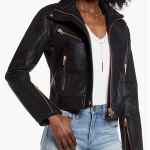 The Essentials Faux Leather Moto Jacket Size M